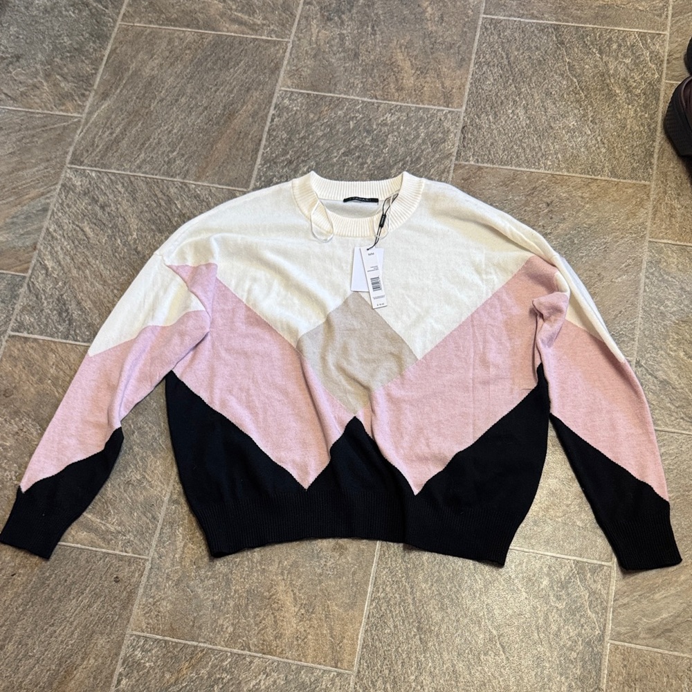 Nordstrom Colorblock Crew Neck Sweater - Pink, Black, Cream